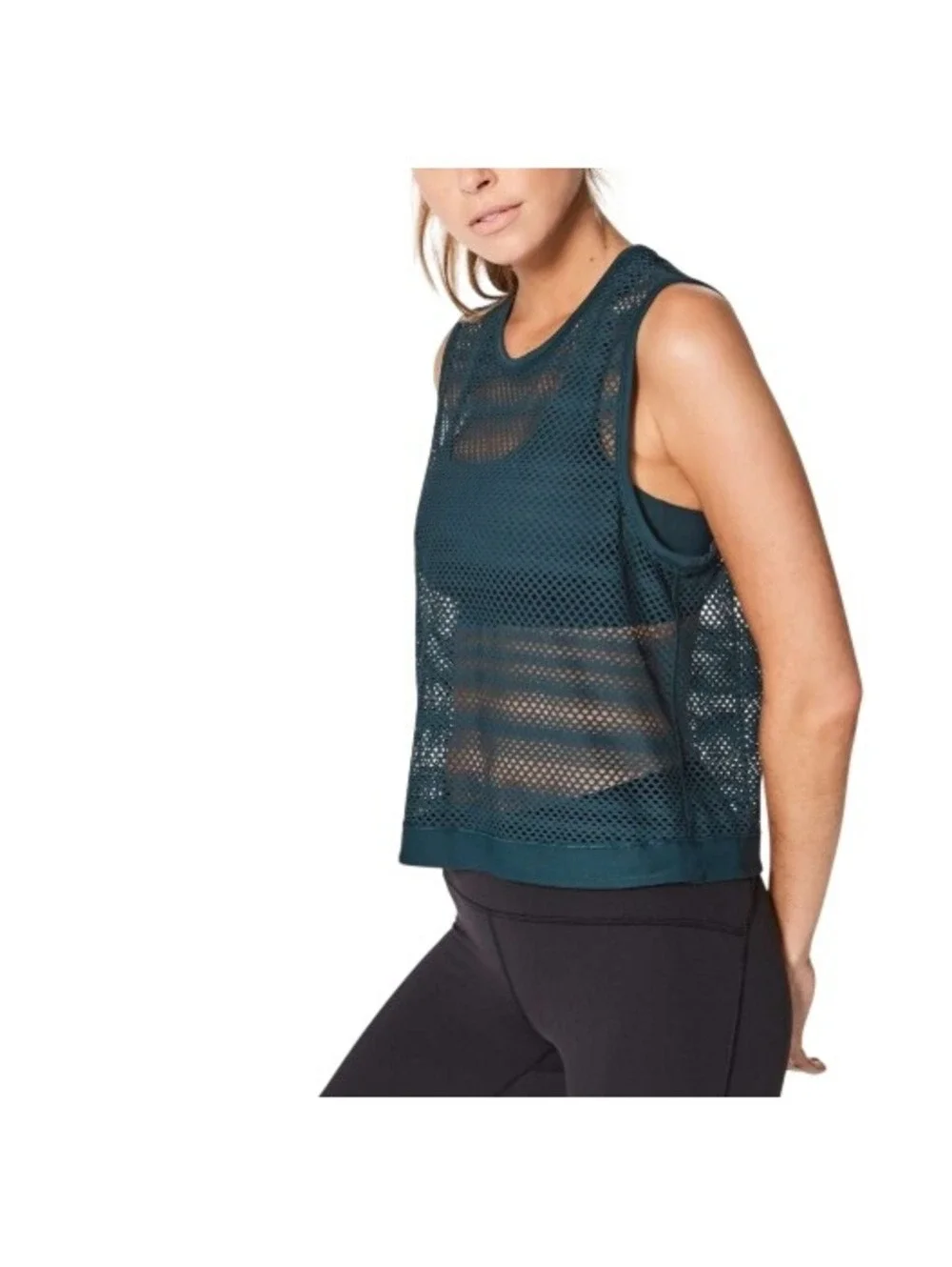 Lululemon Women's Green Mesh Sweat Your Heart Out Tank Top Size 8